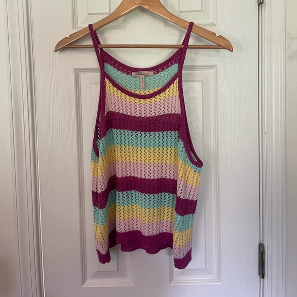 BCBG Pink Multi High Neck Halter Stripe Knit Sweater Tank - Picture 11 of 13